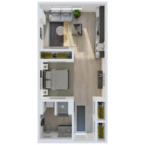 Floor plan for 1 bed, 1 bath, 534 sqft